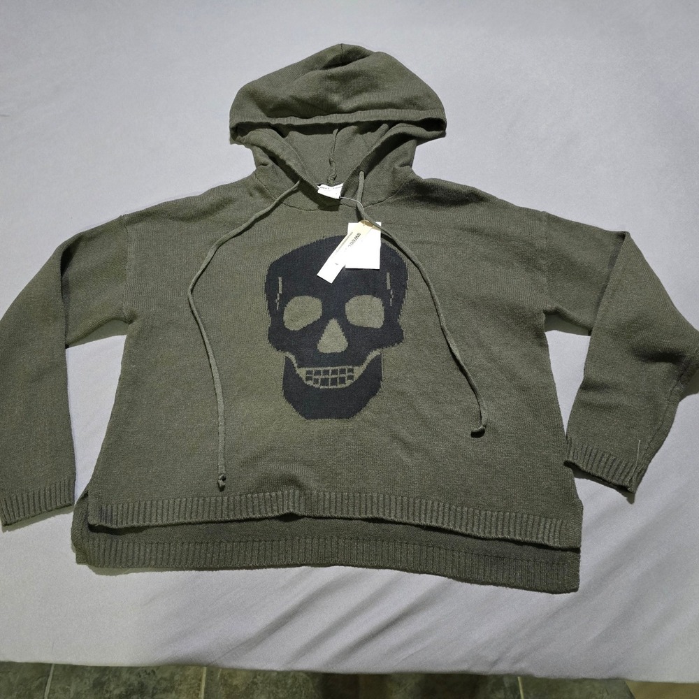 new Sweet Romeo Skull Hoodie Women Small Olive Green Gothic Grunge Punk
